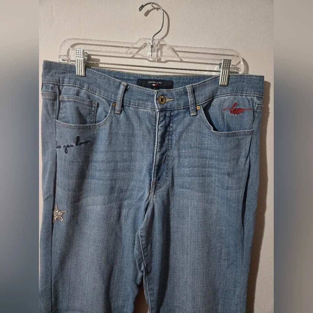 Tommy Hilfiger Tribeca Star Love You More Straight Jeans Womens Size 12 Y2K - Picture 1 of 11